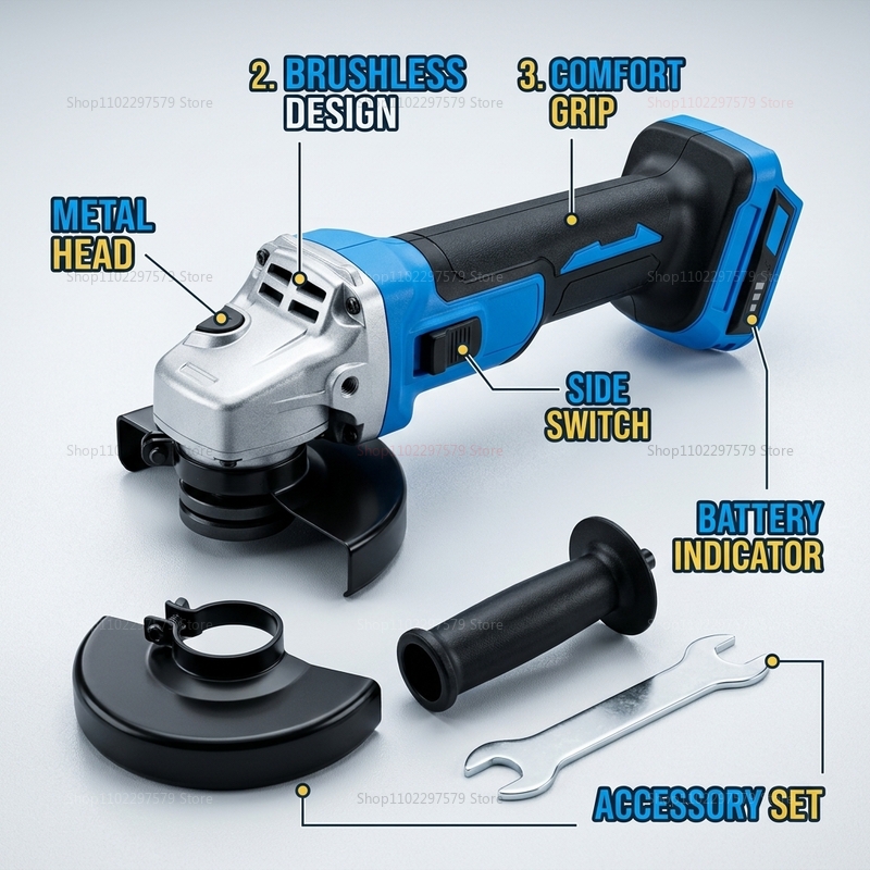 Brushless Angle Grinder Battery Powered - Amoladora angular inalámbrica sin escobillas, herramienta