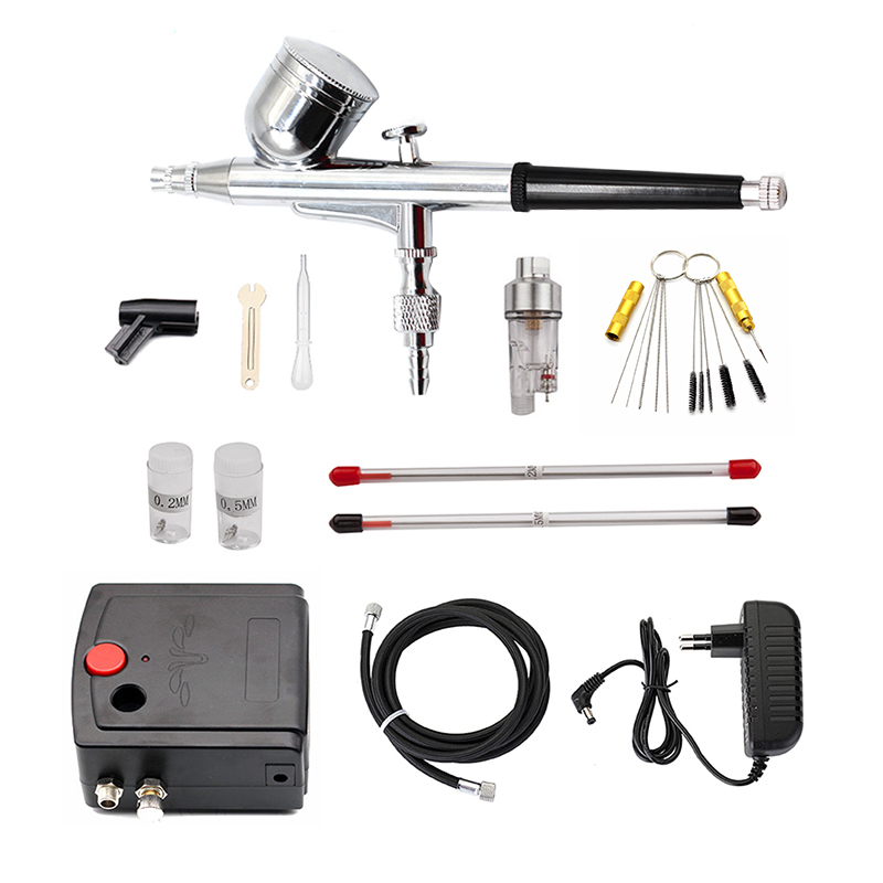 Airbrush Kit With Mini Compressor - Aerógrafo con pistola pulverizadora de doble
