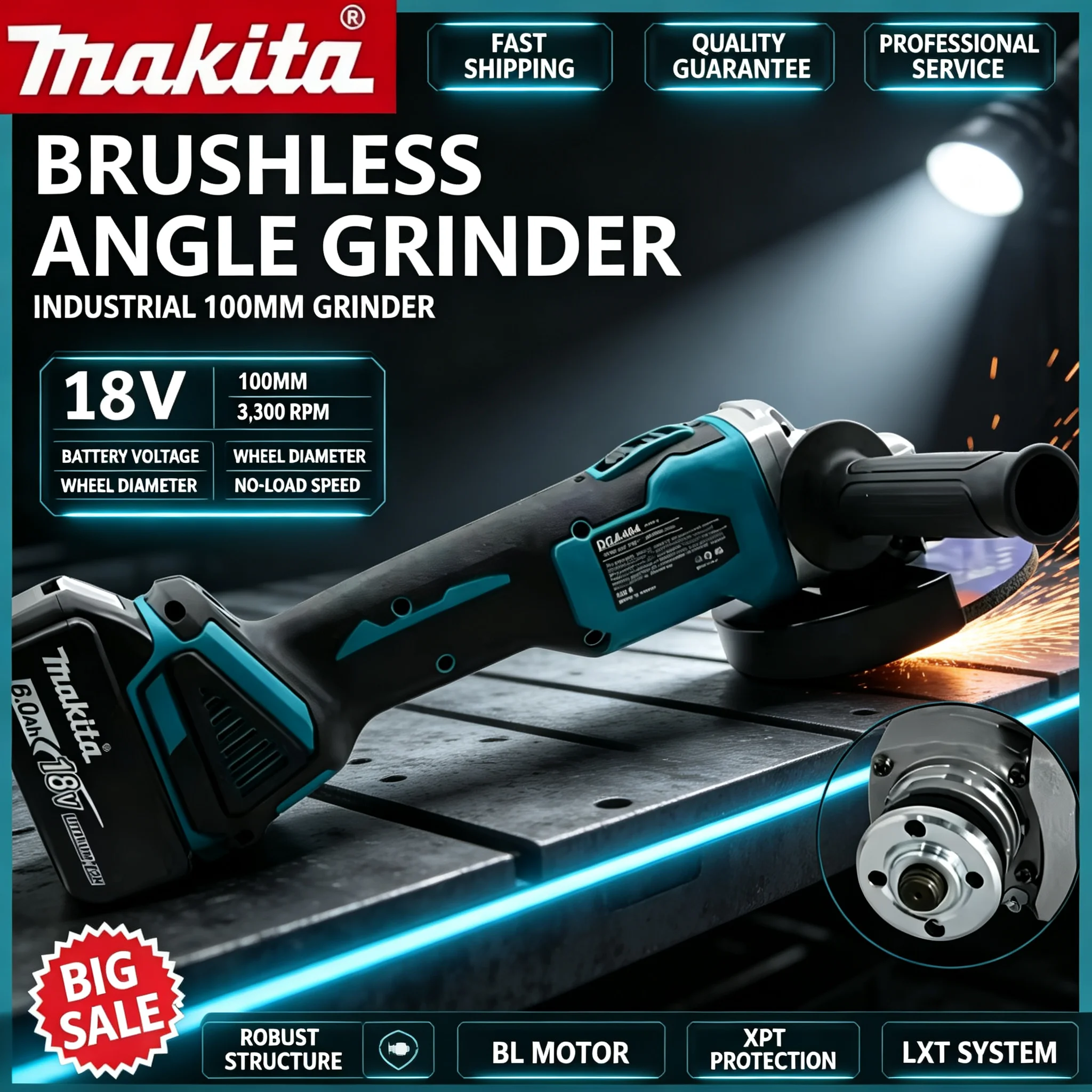 Brushless Angle Grinder Battery Powered - Amoladora angular Makita DGA404 de 100