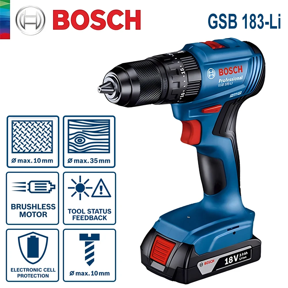 Taladro percutor Bosch GSB 183 - Brushless Cordless Electric Drill 18V reseña y precio