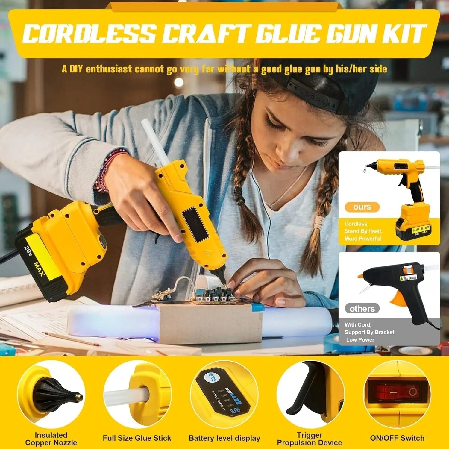 Pistola de pegamento caliente  - Hot Melt Glue Gun Cordless reseña y precio